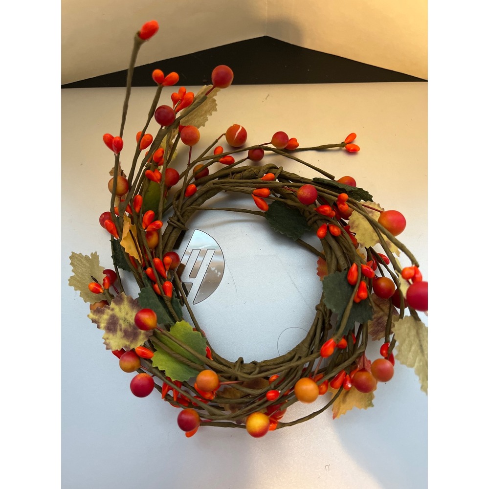 Small Fall Berry Candle Ring Wreath Orange Red Autumn Harvest Decor 5 Inch